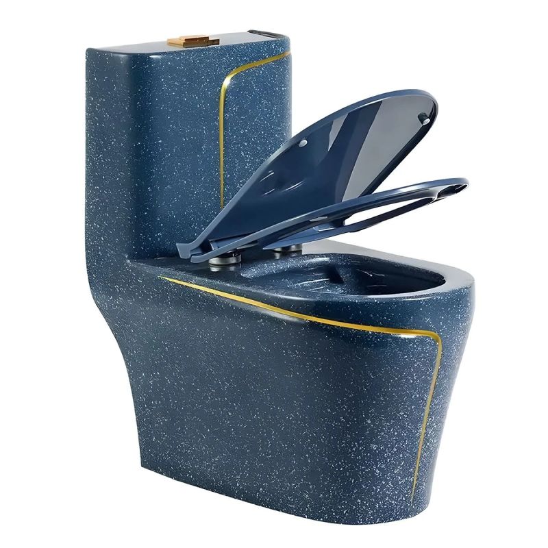 Capac Duroplast, inchidere Soft-Close si Sistem Quick release pentru vas wc Lazio Albastru Terrazo