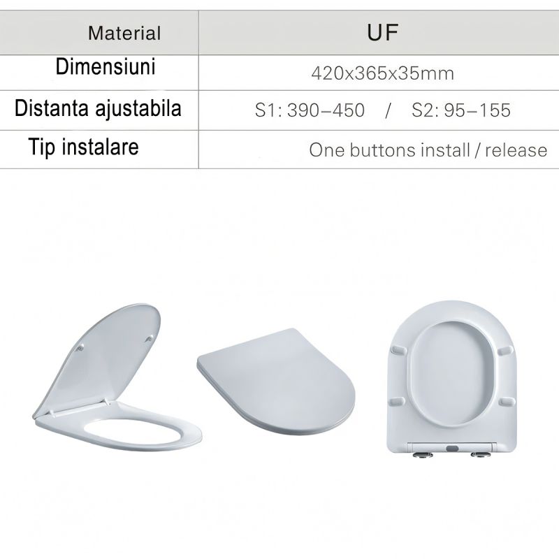 Capac slim Duroplast inchidere Soft-Close, distanta ajustabila, Quick Release, pentru vas wc Ben Alb
