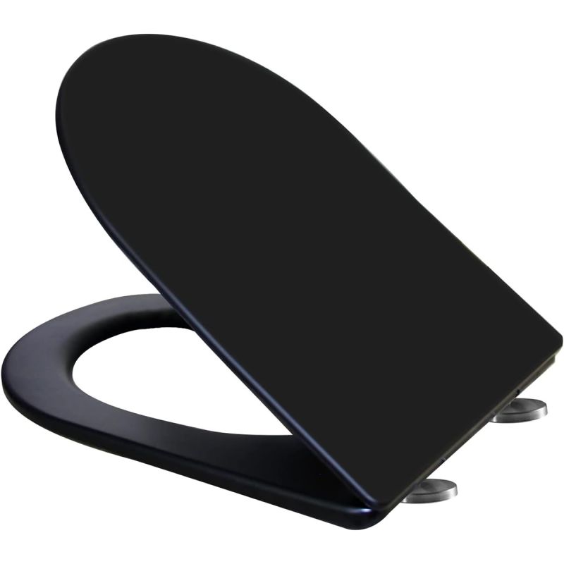 Capac slim Duroplast Soft-Close, distanta ajustabila, Quick Release, pentru vas wc Ben Negru Lucios si Auriu Marble
