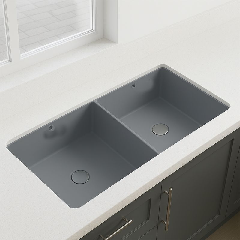 Chiuveta bucatarie dubla, 2 cuve, Gri Mat, Power Color, montaj incastrat sub blat, 105x40 cm, Serena