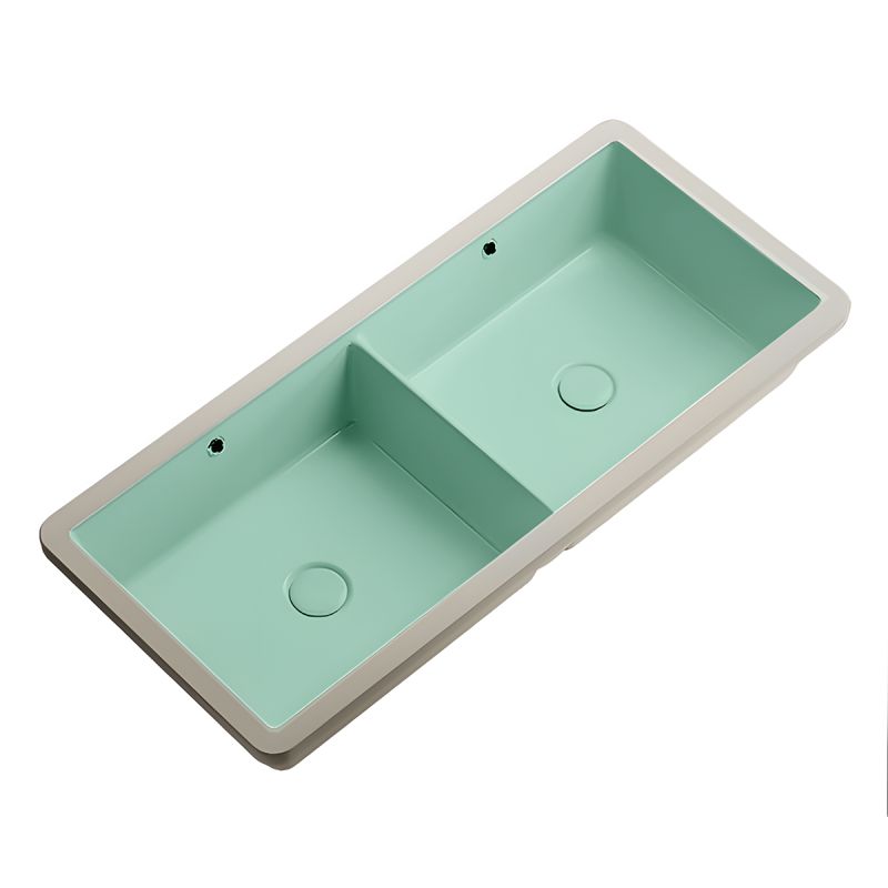 Chiuveta bucatarie dubla, 2 cuve, Verde Mint Mat, Power Color, montaj incastrat sub blat, 88x39 cm, Serena