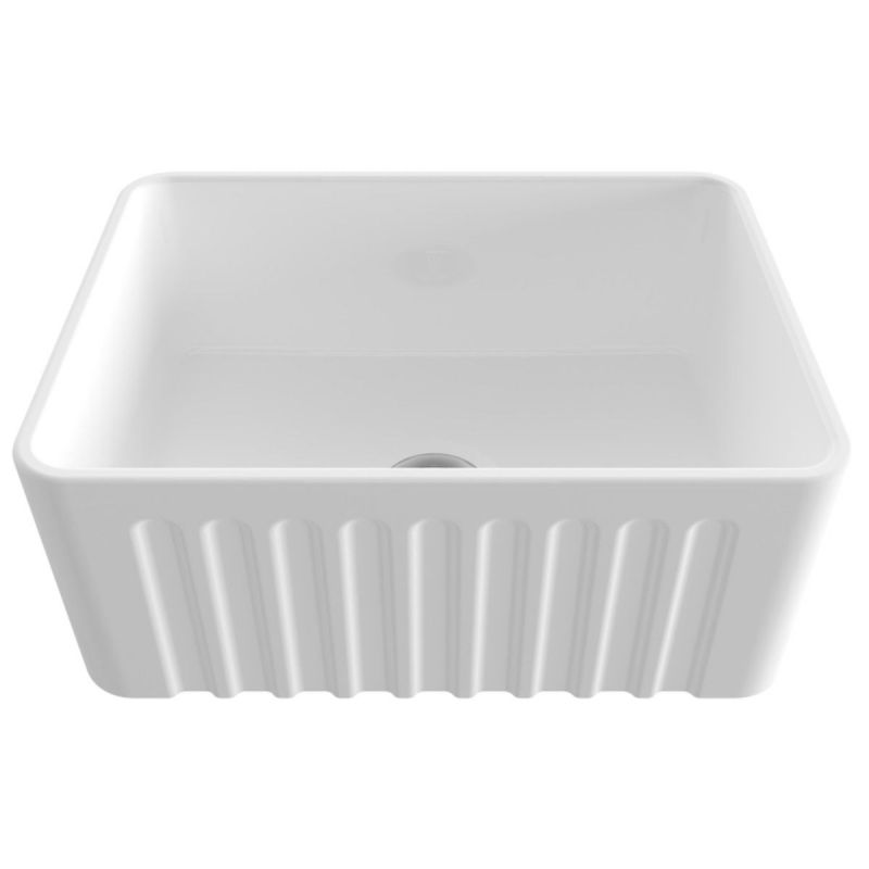 Chiuveta bucatarie, front aparent decorativ, stil farmhouse, material Fireclay, 61x45 cm, Alb, Royalty Line by Ego, Greco