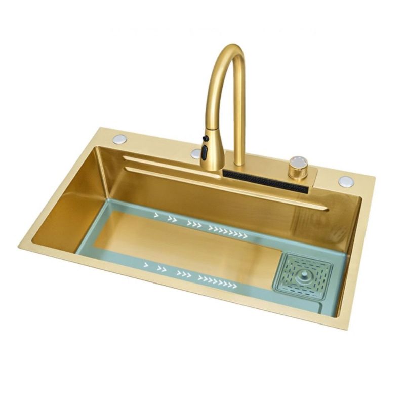 Statie chiuveta Bucatarie, Spalator Pahare, Baterie, Dozator sapun, otel inoxidabil, Auriu Periat, 80x45 cm, Zeno