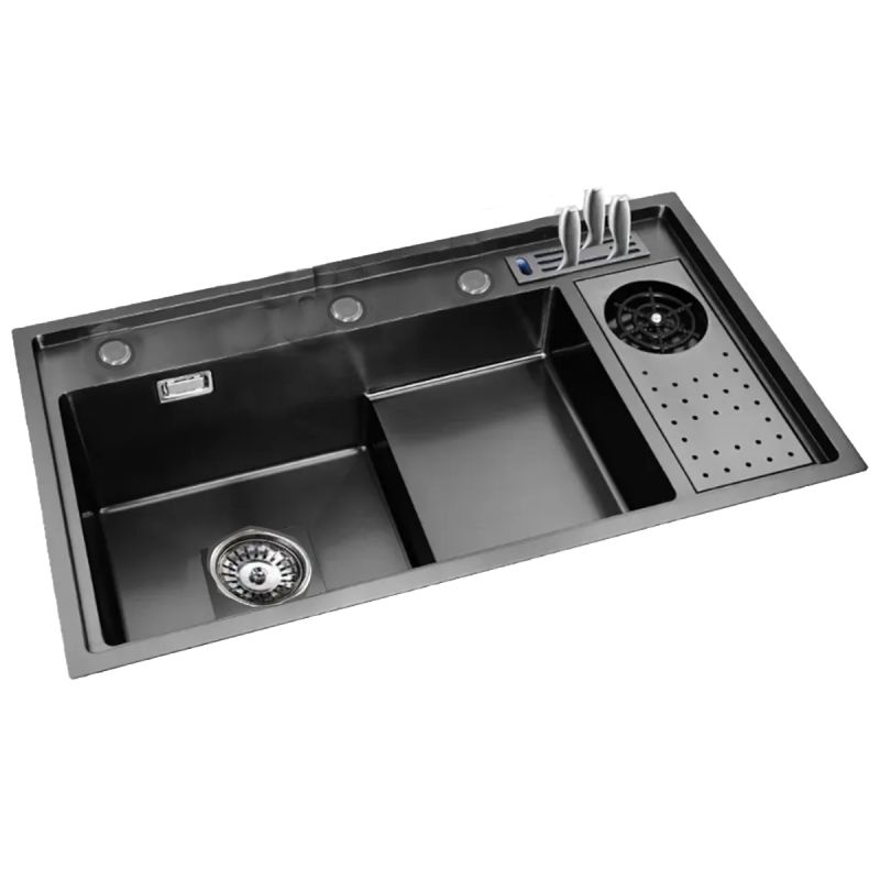 Chiuveta de bucatarie, statie de lucru, Spalator Pahare, Suport Cutite, Vas colectare apa, Gun Black, 85x50 cm, Nico