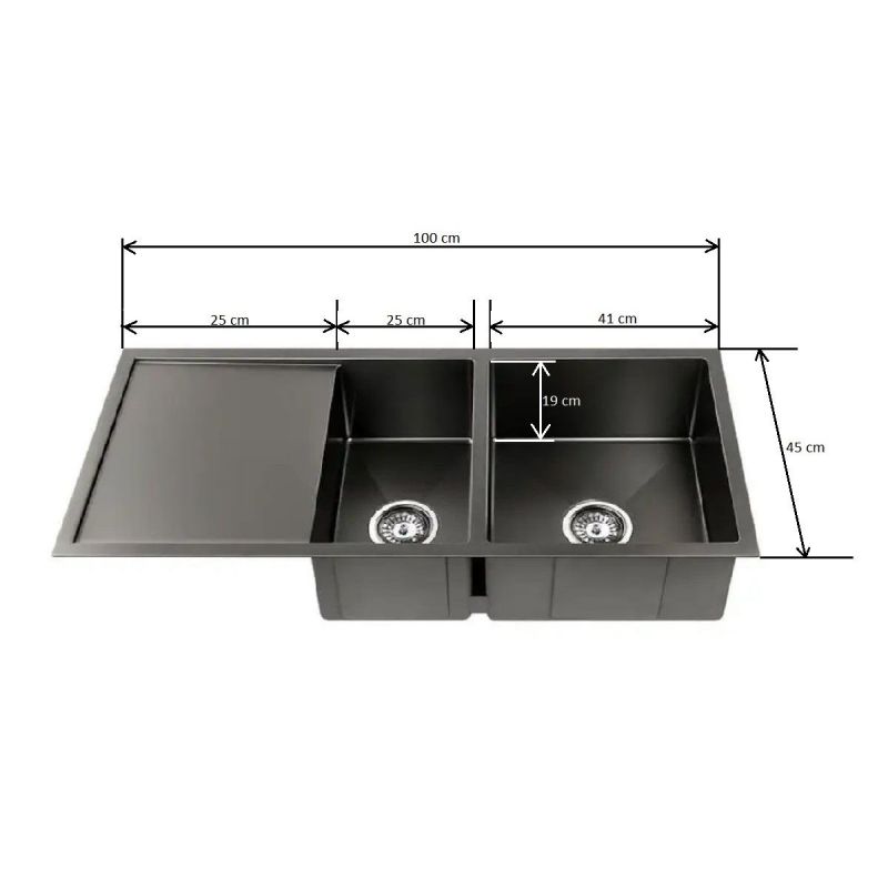 Chiuveta Bucatarie, Statie Lucru, Acoperire Nano, 2 cuve, adancime 19 cm, otel inoxidabil, Gun Grey, 100x45 cm, Vania