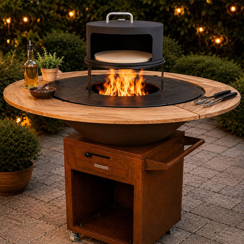 Cuptor pentru pizza Nexus Ø45 cm, otel corten 1.5 mm, cu termometru, compatibil cu gratarele Aurelius si Avangarde, negru