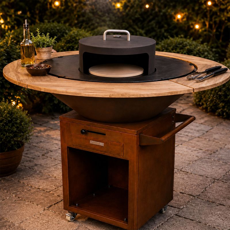 Cuptor pentru pizza Nexus Ø45 cm, otel corten 1.5 mm, cu termometru, compatibil cu gratarele Aurelius si Avangarde, negru