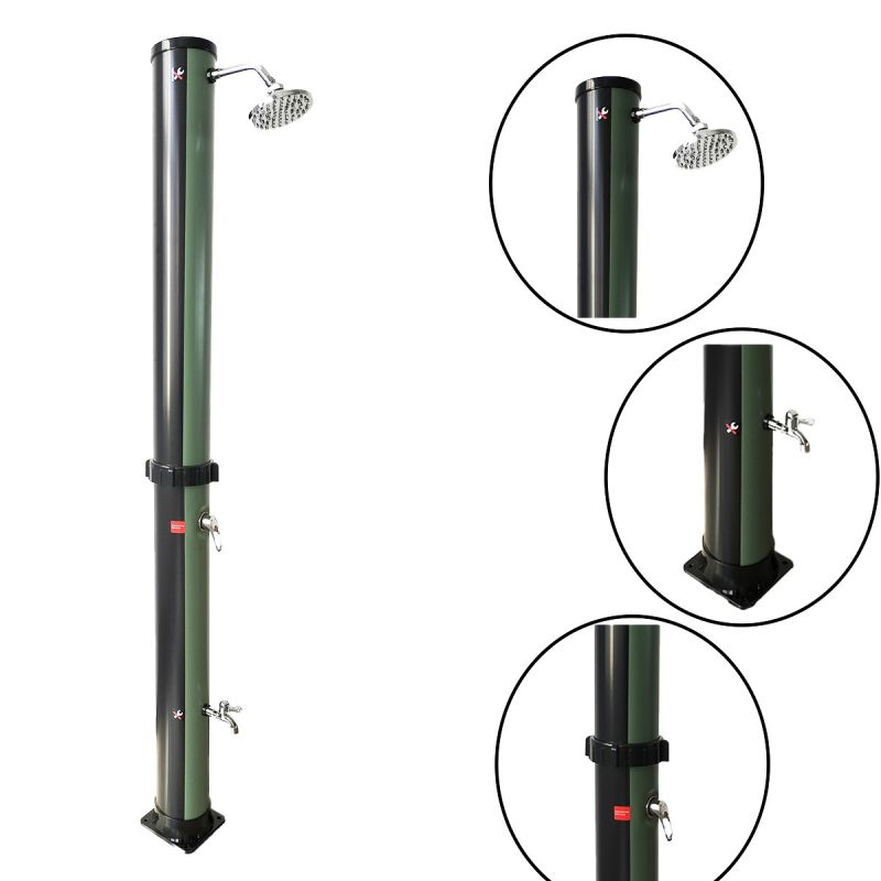 Dus solar, 38 Litri, gradina si piscina, dus pentru picioare, dus tip ploaie 15 cm, Negru si Verde, Valencia