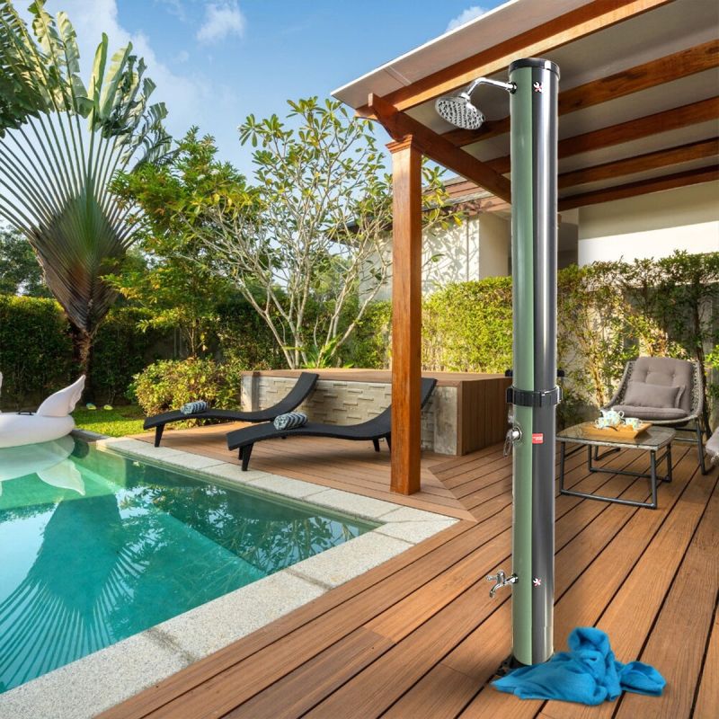 Dus solar, 38 Litri, gradina si piscina, dus pentru picioare, dus tip ploaie 15 cm, Negru si Verde, Valencia