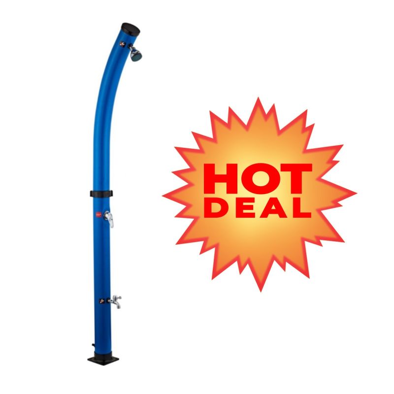 Dus solar de 20 Litri, PVC+ABS, robinet pentru picioare, dus tip ploaie, Albastru, Sevilia
