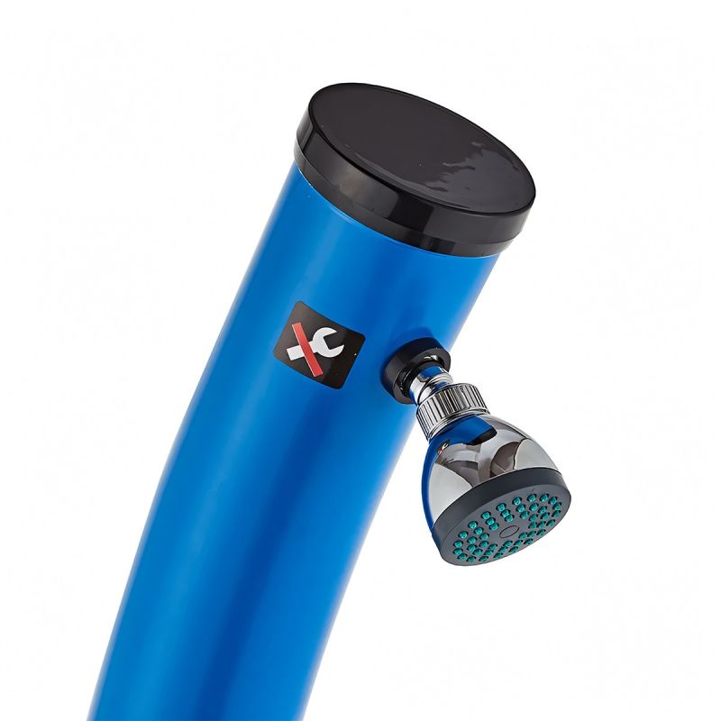Dus solar de 20 Litri, PVC+ABS, robinet pentru picioare, dus tip ploaie, Albastru, Sevilia