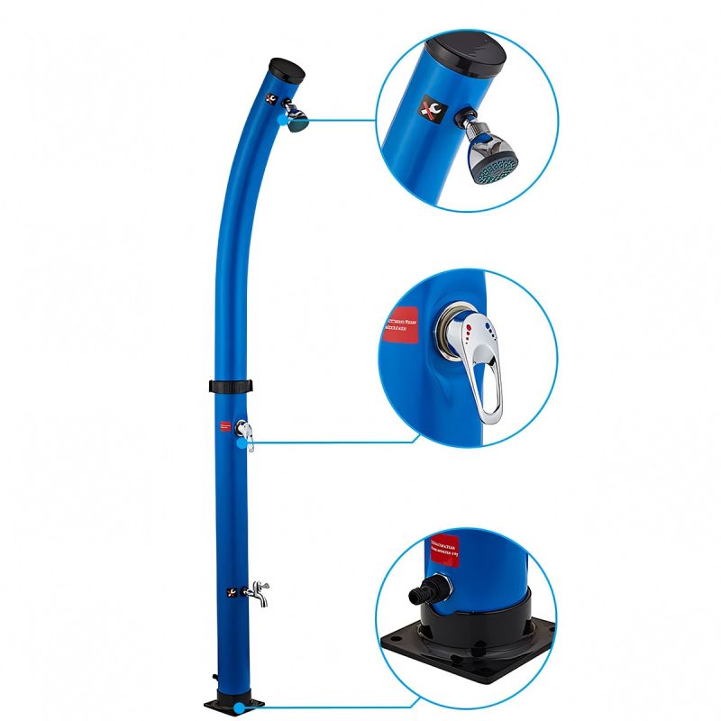 Dus solar de 20 Litri, PVC+ABS, robinet pentru picioare, dus tip ploaie, Albastru, Sevilia