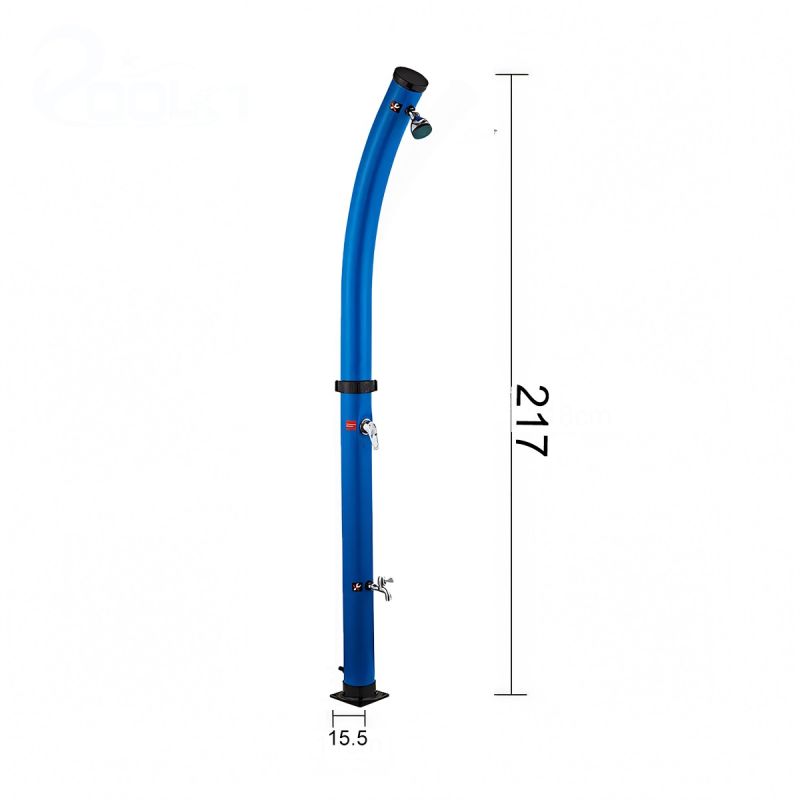Dus solar de 20 Litri, PVC+ABS, robinet pentru picioare, dus tip ploaie, Albastru, Sevilia