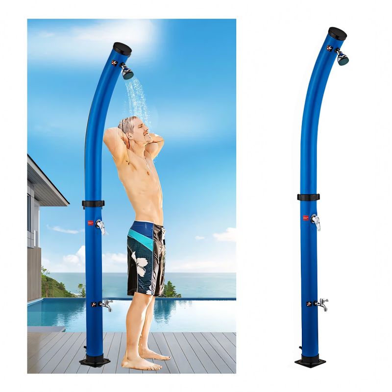 Dus solar de 20 Litri, PVC+ABS, robinet pentru picioare, dus tip ploaie, Albastru, Sevilia