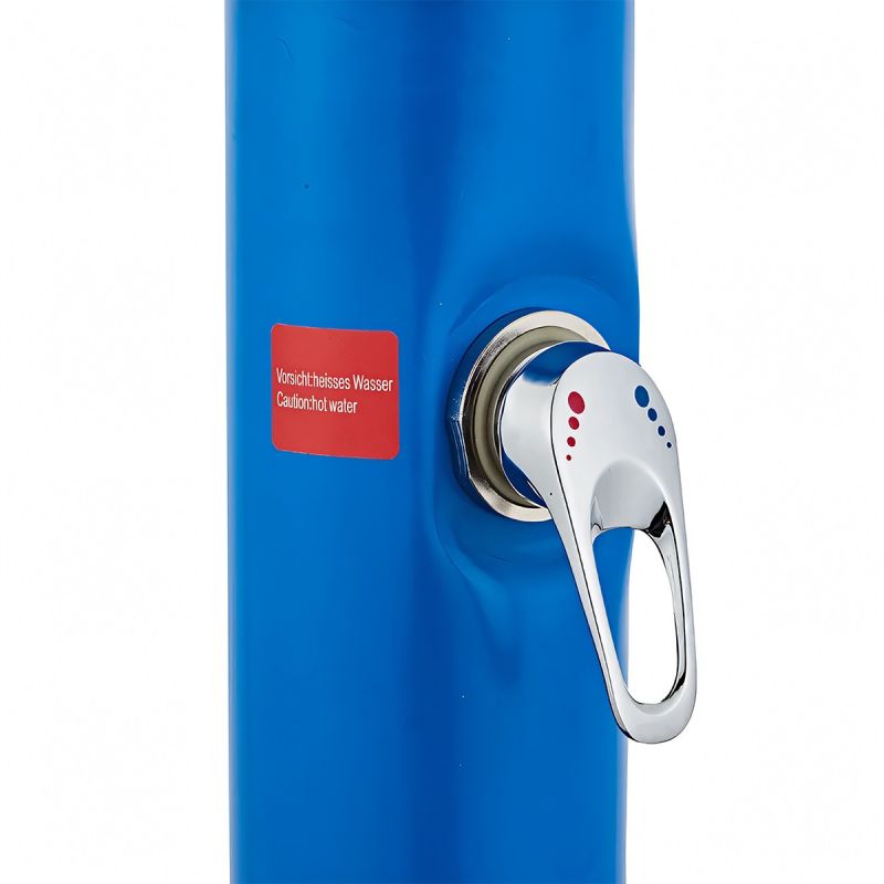 Dus solar de 20 Litri, PVC+ABS, robinet pentru picioare, dus tip ploaie, Albastru, Sevilia