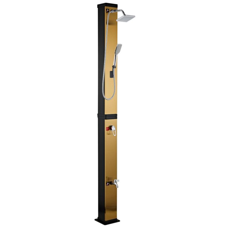 Dus solar de 40 Litri, robinet pentru picioare, dus de mana, dus tip ploaie , auriu si negru, Malaga