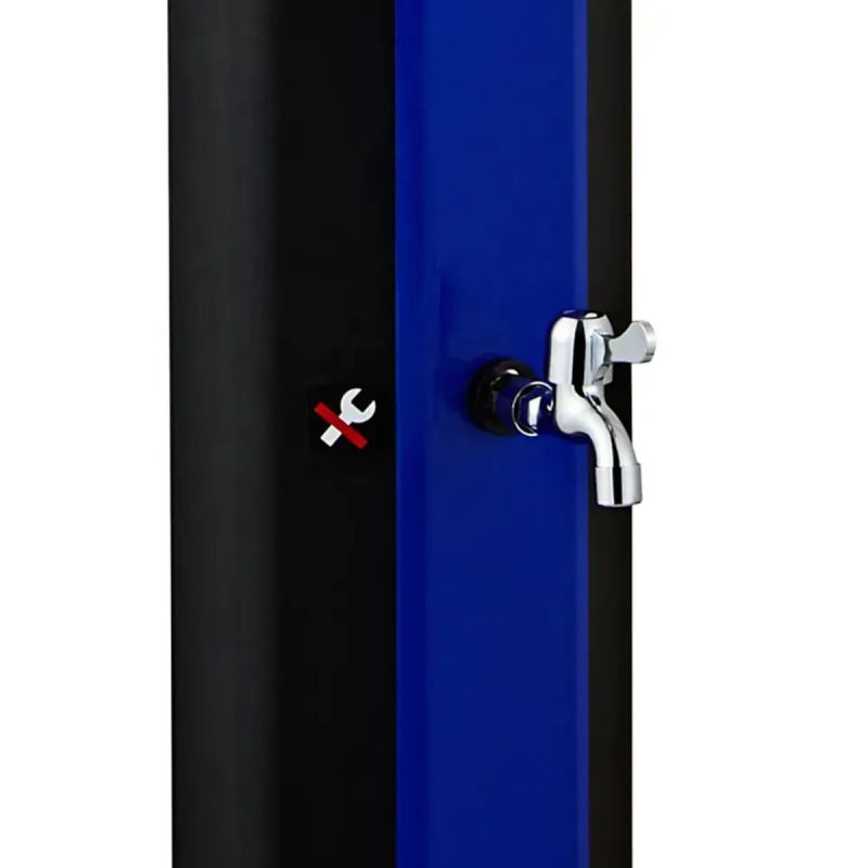 Dus solar de 60 Litri, dus de mana si termometru, dus tip ploaie, robinet pentru picioare, PVC+ABS, Albastru Negru, Alicante