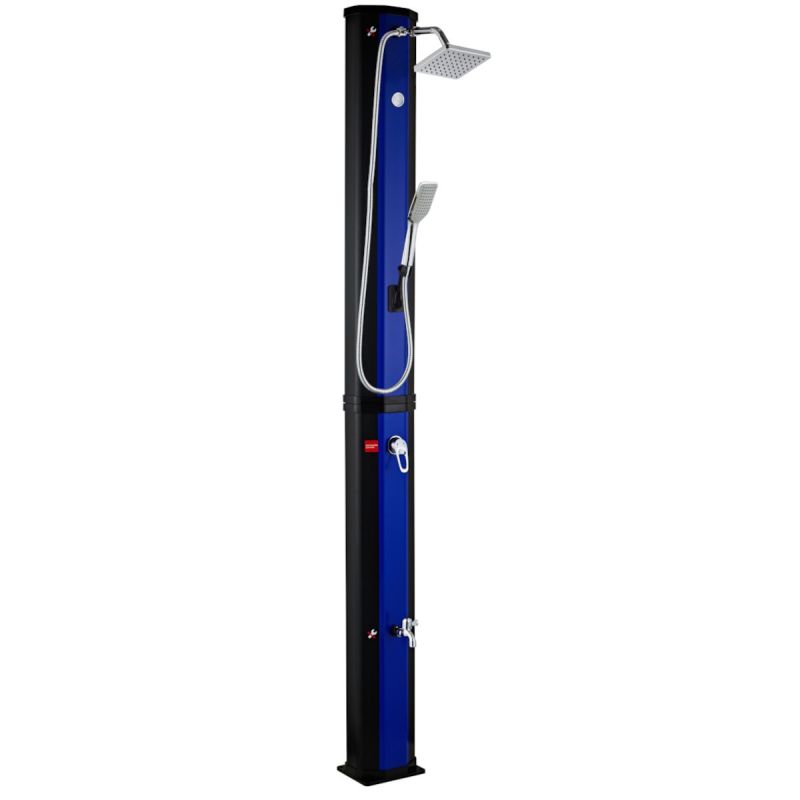Dus solar de 60 Litri, dus de mana si termometru, dus tip ploaie, robinet pentru picioare, PVC+ABS, Albastru Negru, Alicante