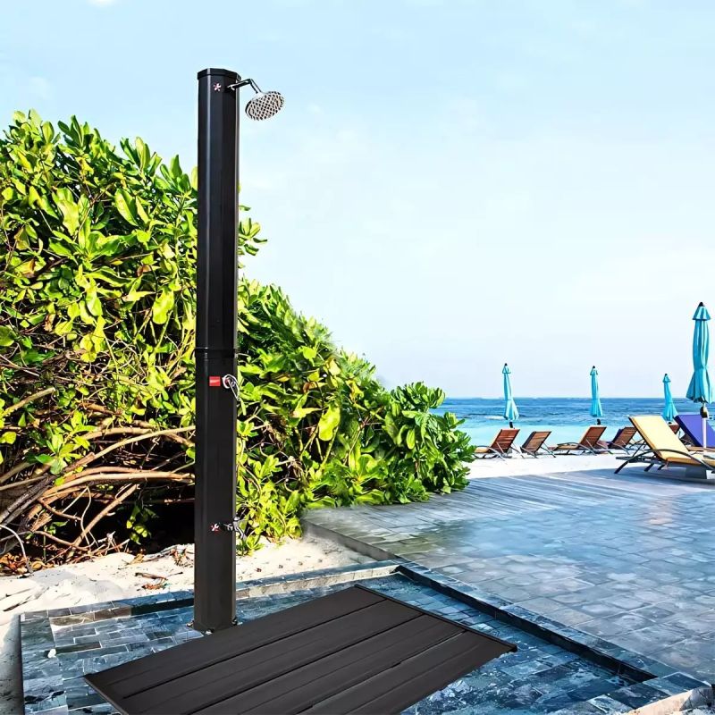 Dus solar, Negru-oglinda, 35 litri, gradina si piscina, dus tip ploaie 15 cm, Luce