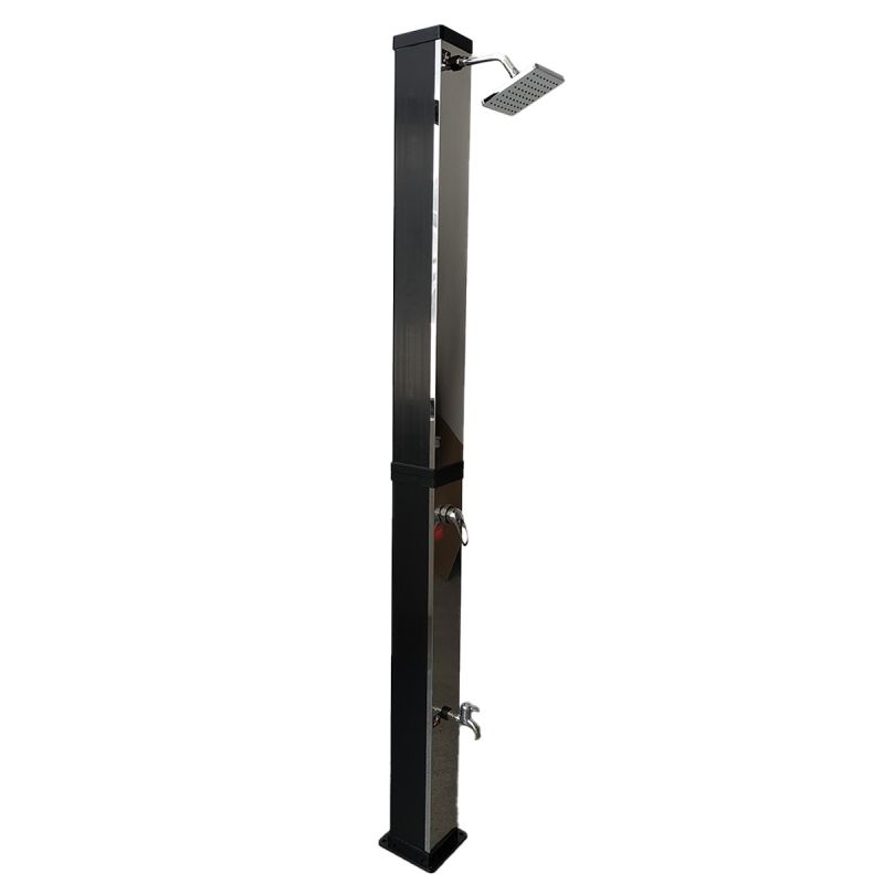 Dus solar, Negru-oglinda, 35 litri, gradina si piscina, dus tip ploaie 15 cm, Luce