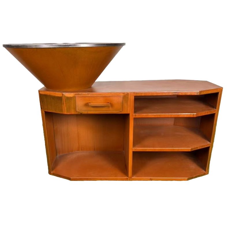 Gratar pe lemn, 3 rafturi, suport pentru lemne, cu plita mare din fonta, Ruginiu, otel corten , dia 85x130x100 cm, Solis