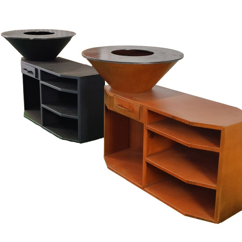 Gratar pe lemn, 3 rafturi, suport pentru lemne, cu plita mare din fonta, Ruginiu, otel corten , dia 85x130x100 cm, Solis