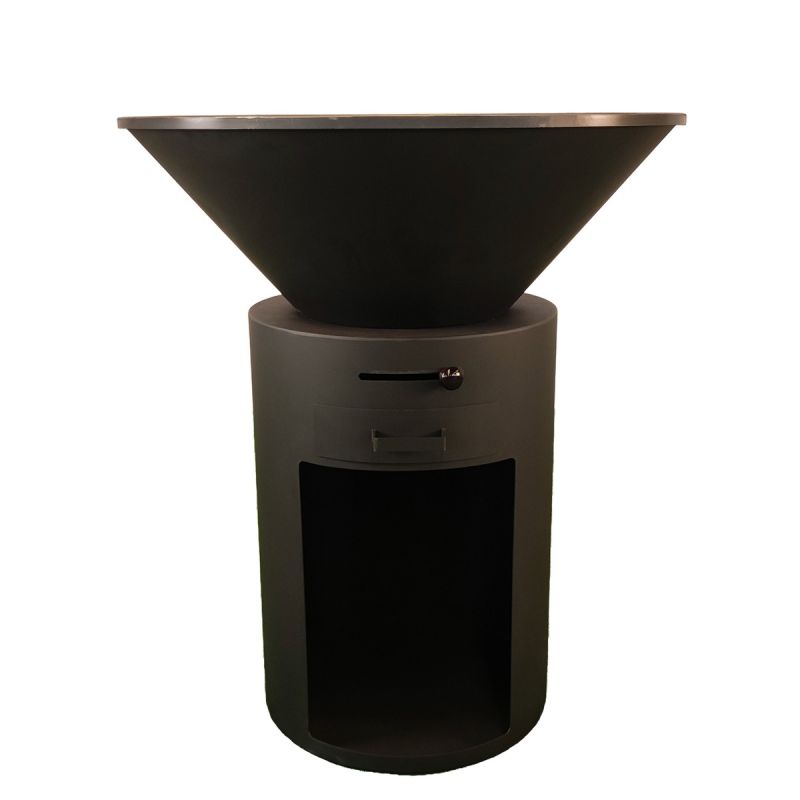 Gratar pe lemn cu plita mare din fonta, depozitare lemne, otel corten, diametru 100 sau 85 cm, Negru, Infinity Glow