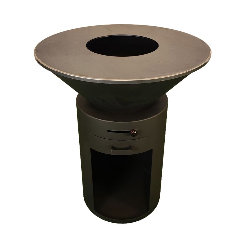 Gratar pe lemn cu plita mare din fonta, depozitare lemne, otel corten, diametru 100 sau 85 cm, Negru, Infinity Glow