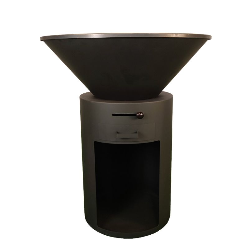 Gratar pe lemn cu plita mare din fonta, depozitare lemne, otel corten, diametru 100 sau 85 cm, Negru, Infinity Glow