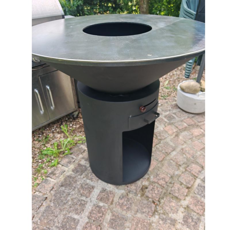 Gratar pe lemn cu plita mare din fonta, depozitare lemne, otel corten, diametru 100 sau 85 cm, Negru, Infinity Glow