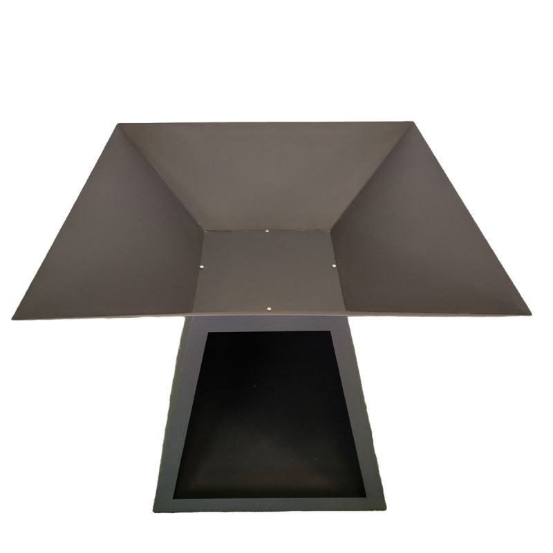 Gratar pe lemn cu plita mare din fonta, otel corten 2 mm, spatiu pentru lemne, 100x100x90 cm, Negru, Rustico