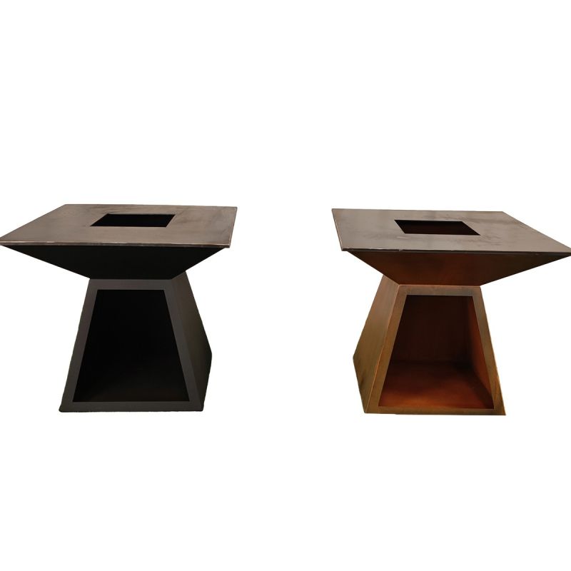 Gratar pe lemn cu plita mare din fonta, otel corten 2 mm, spatiu pentru lemne, 100x100x90 cm, Negru, Rustico