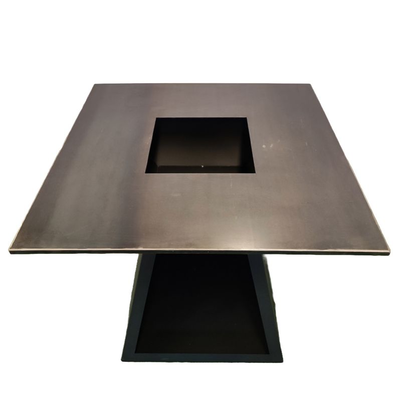 Gratar pe lemn cu plita mare din fonta, otel corten 2 mm, spatiu pentru lemne, 100x100x90 cm, Negru, Rustico