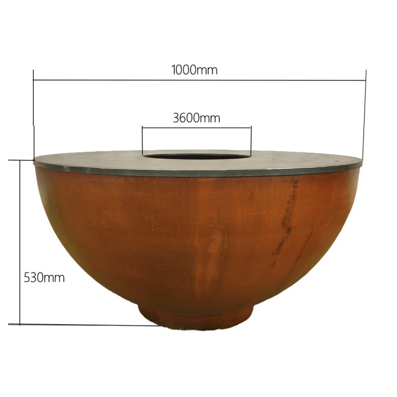 Gratar pe lemn cu plita mare din fonta, otel corten, dia 100xH 53, Pirathos