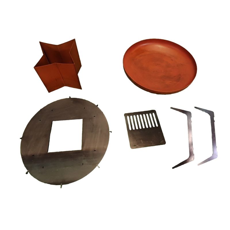 Gratar pe lemn cu plita mare din fonta, Vatra de foc, Multifunctional, din otel corten,  dia 100xH 70 cm, AshCraft