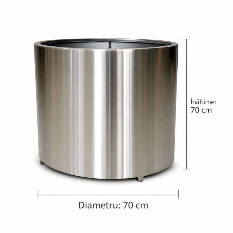 Jardiniera cilindrica, diametru de 50,70,100 cm otel inoxidabil de 1 mm, Crom Mat, Polaris