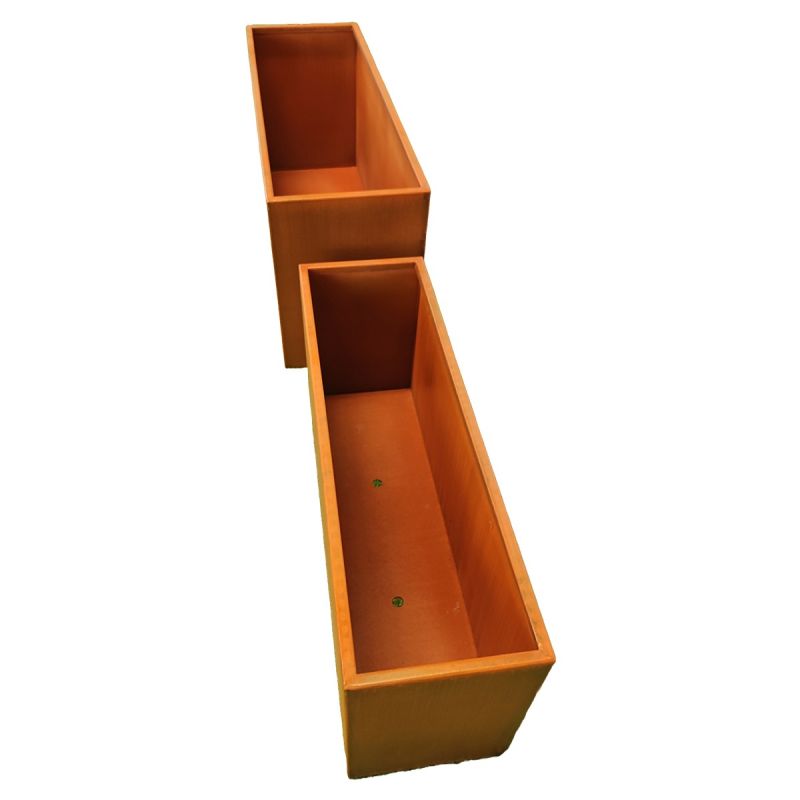 Jardiniera dreptunghiulara, dimensiuni: 100x30x45 sau 120x40x55 cm, otel corten de 2 mm, Bloom