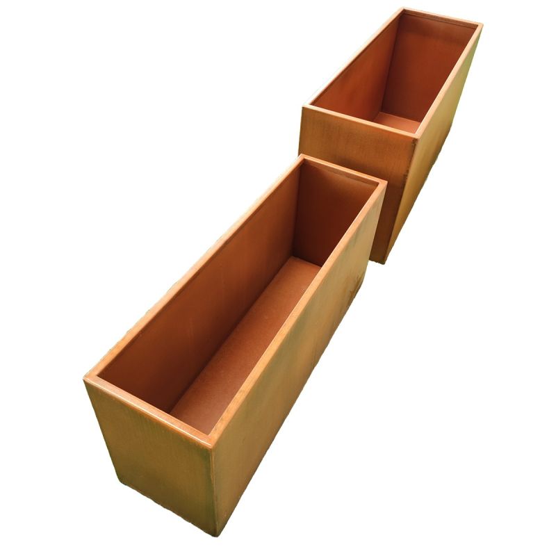 Jardiniera dreptunghiulara, dimensiuni: 100x30x45 sau 120x40x55 cm, otel corten de 2 mm, Bloom