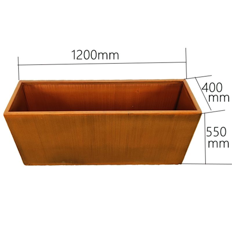 Jardiniera dreptunghiulara, dimensiuni: 100x30x45 sau 120x40x55 cm, otel corten de 2 mm, Bloom