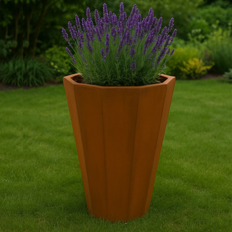 Jardiniera octagonala, dimensiuni 60x60x90 cm otel corten de 2 mm, Flora