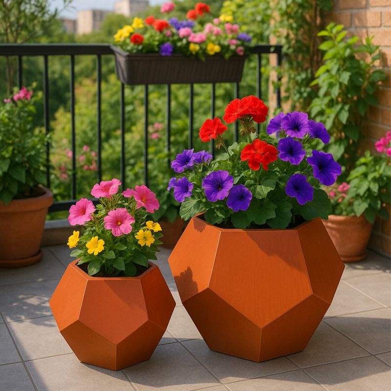 Jardiniera, diametru 38-55 cm, poligonala, otel corten de 2 mm, FlorArt