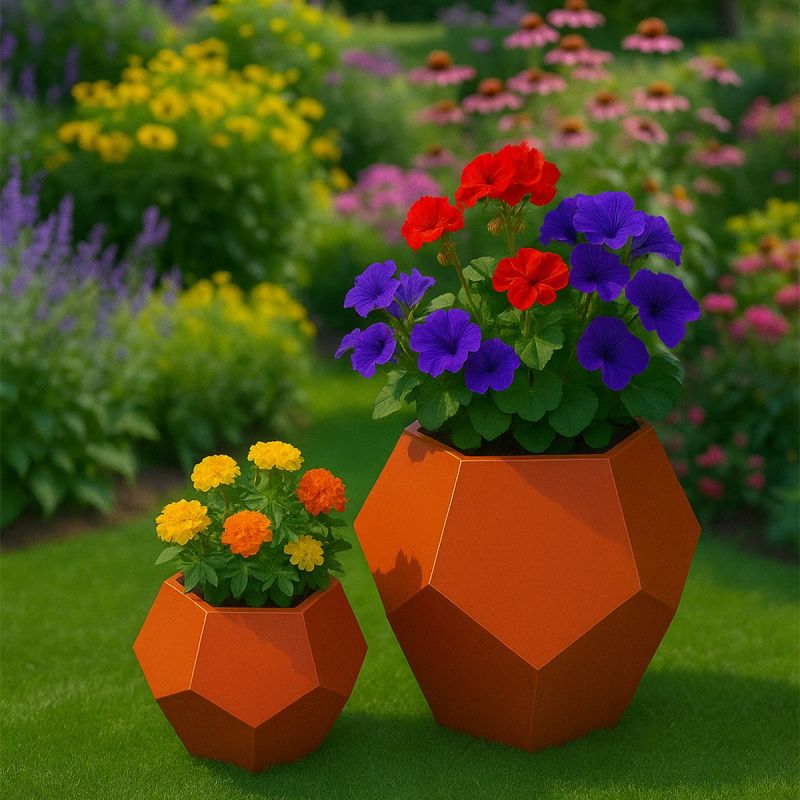 Jardiniera, diametru 38-55 cm, poligonala, otel corten de 2 mm, FlorArt