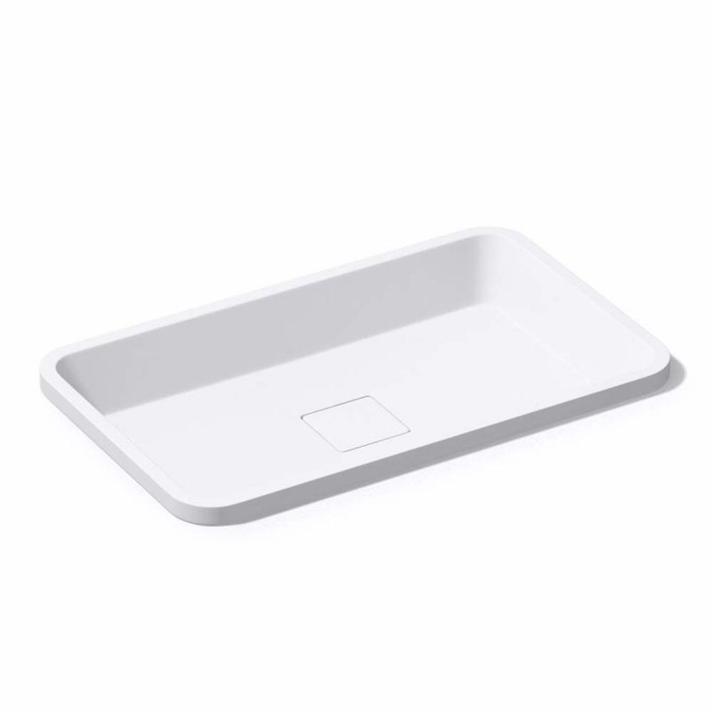 Lavoar 104, Alb, lucios, 60-53x33-38 cm, montaj semi-incastrat, compozit marmura, scurgere ascunsa