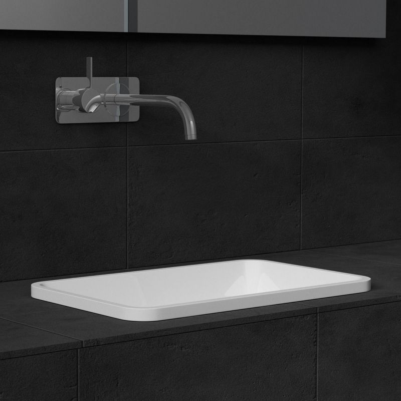 Lavoar 104, Alb, lucios, 60-53x33-38 cm, montaj semi-incastrat, compozit marmura, scurgere ascunsa