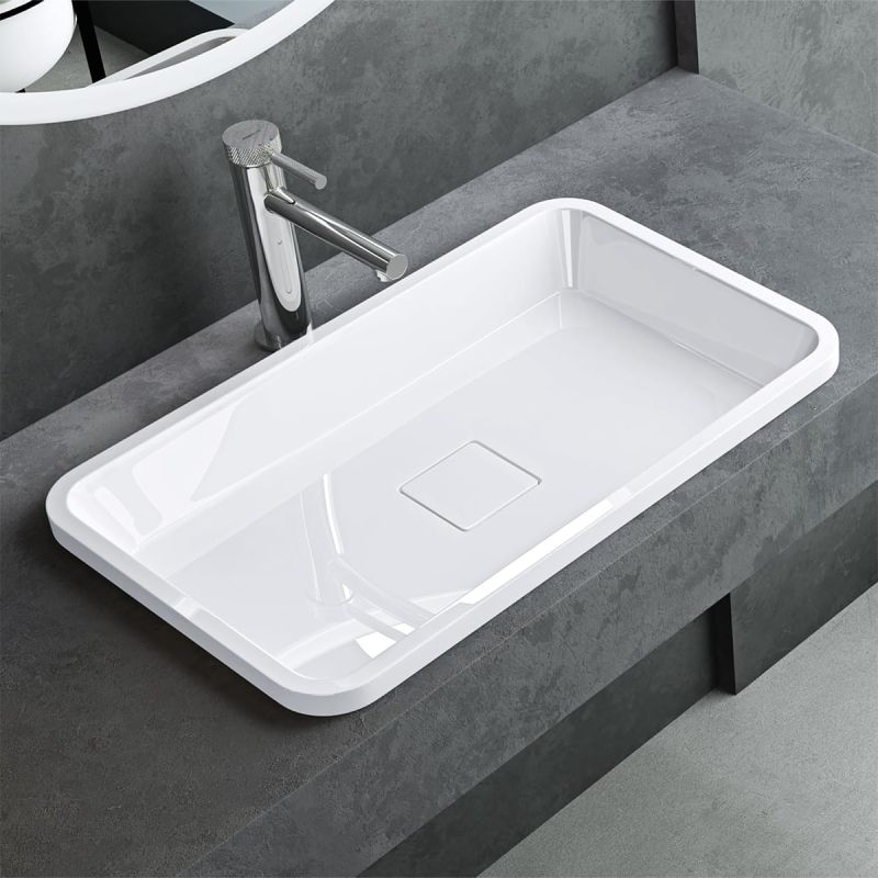 Lavoar 104, Alb, lucios, 60-53x33-38 cm, montaj semi-incastrat, compozit marmura, scurgere ascunsa