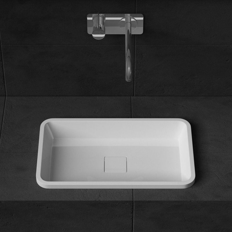 Lavoar 104, Alb, lucios, 60-53x33-38 cm, montaj semi-incastrat, compozit marmura, scurgere ascunsa