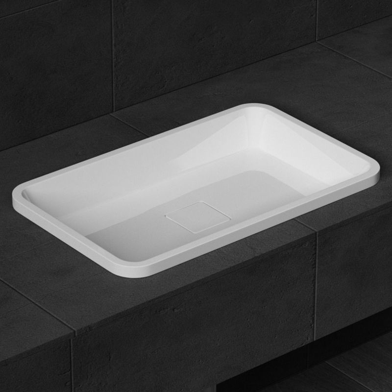 Lavoar 104, Alb, lucios, 60-53x33-38 cm, montaj semi-incastrat, compozit marmura, scurgere ascunsa