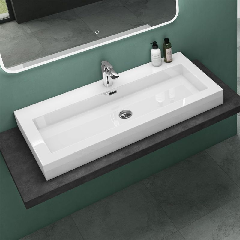 Lavoar 18, Alb, lucios, montaj suspendat, semi-incastrat sau pe blat, dimensiuni: 60, 73, sau 90 cm, compozit marmura