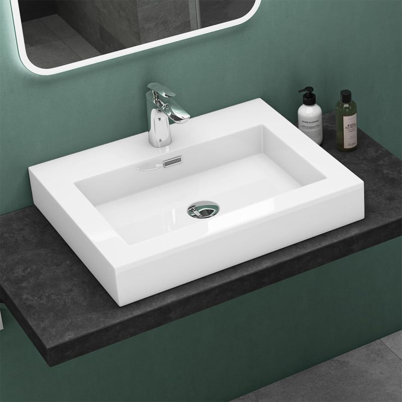 Lavoar 18, Alb, lucios, montaj suspendat, semi-incastrat sau pe blat, dimensiuni: 60, 73, sau 90 cm, compozit marmura
