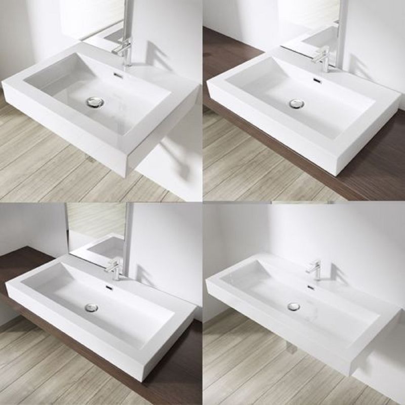 Lavoar 18, Alb, lucios, montaj suspendat, semi-incastrat sau pe blat, dimensiuni: 60, 73, sau 90 cm, compozit marmura